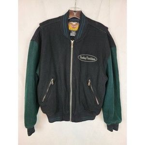Harley-Davidson Milwaukee Women's (XX-S) Black & Green Wool Moto Biker Jacket